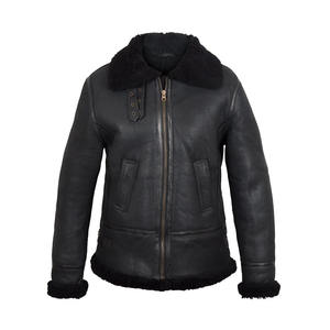 เสื้อโค้ทหนังแกะสีดำสำหรับผู้หญิงคอเสื้อติดกระดุมสองชั้นโลโก้และสี2024 - Product Image 1