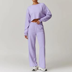 Logo personnalisé de la conception Survêtement d'entraînement pour femmes en coton de qualité supérieure respirant 2 pièces Ensemble de yoga et de gymnastique décontracté de haute qualité - Product Image 6