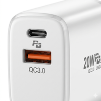 Chargeur rapide universel 20W à double port, logo OEM personnalisé, adaptateur de charge rapide portable Type C 20W, PD QC 3.0, chargeur de téléphone