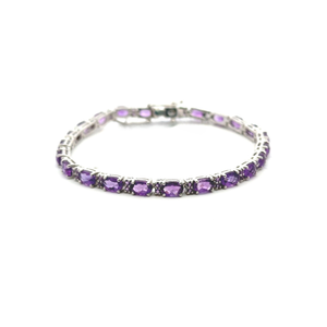 Ensemble de bracelets de tennis en argent sterling 925 personnalisés véritable améthyste à broches en rhodium Bracelets à maillons fins pour cadeau de mariage - Product Image 1