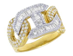Anillo de diamante de moissanita de estilo cubano para hombre Baguette de plata de ley S925 y anillo de fiesta de corte redondo - Product Image 1