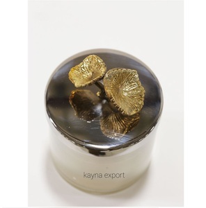 Bougeoir à cire en verre décoratif le plus vendu avec couvercle en forme de feuille - Product Image 2