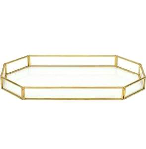 Glass Decorative Tray with Brass Rim <b>Vanity</b> Organizer for <b>Makeup</b> Perfume Home Decor - Product Image 3