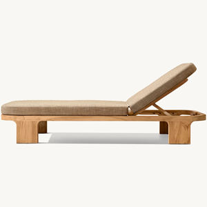 Chaise longue de jardin moderne en teck, résistante aux UV, en bois massif, imperméable, durable, avec coussin pour hôtel - Trelica - Product Image 6