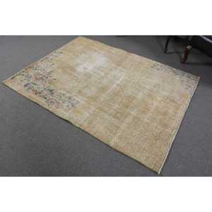 Turkish Vintage Area Rug 4.5x6 ft (138x184 cm), <b>Brown</b> Check Rug - Product Image 2