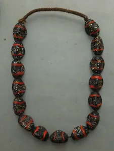 Cuentas gruesas de cristal hechas a mano, negro, rojo, blanco, moteado, Popular de Nepal, accesorios para hacer joyas ovaladas, tiras rojas, cuentas sueltas - Product Image 3