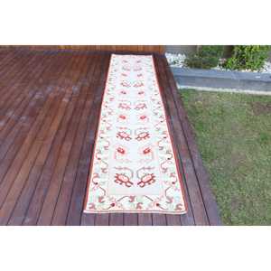 Tapis turc vintage 2,3x9,5 pi (70x290 cm), tapis à carreaux blancs - Product Image 1