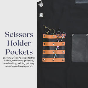 Bulk Canvas Barber Apron with Adjustable Leather Cross back Straps for Men & Women <b>Black</b> Hairdresser Unisex Stylist Apron - Product Image 5