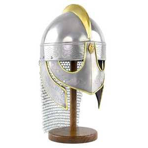 Casco de armadura de lobo Vikingo, cascos de Caballero de Metal Medieval de oro plateado con acentos de latón y cota de malla usable para adultos - Product Image 2