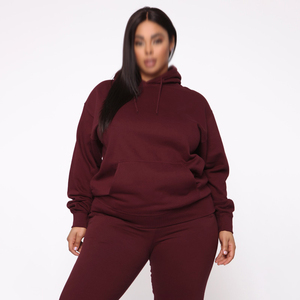 Ensemble de survêtement en molleton d'hiver pour femmes grande taille, sweat-shirt à capuche uni décontracté, logo personnalisé, ensemble de sweat-shirts à capuche en molleton 100% coton - Product Image 4
