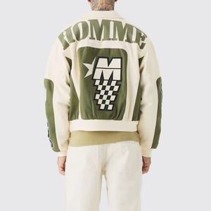 เสื้อแจ็คเก็ตบอมเบอร์แบบ Letterman สำหรับผู้ชาย ทำจากผ้าขนสัตว์/โพลีเอสเตอร์ ปักลายเชนิลล์คุณภาพสูง กันน้ำ กันลม เหมาะสำหรับฤดูหนาว - Product Image 3