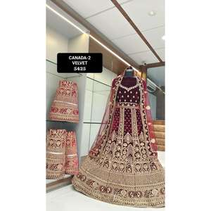 Lehenga Choli en velours royal de meilleure qualité pour les femmes, vêtements de fête de mariage et de festival avec broderie complexe Dupatta - Product Image 5