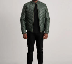 Veste en cuir matelassée personnalisée pour homme, couleur personnalisée, col montant, imperméable, respirante, chaude pour l'hiver, décontractée, avec logo sur le devant - Product Image 3