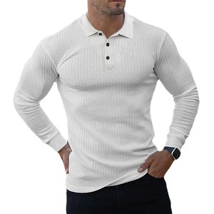 Otoño primavera hombres 100% algodón ropa de gimnasio de manga larga para Polo para entrenamiento físico camiseta delgada para culturismo de punto - Product Image 2
