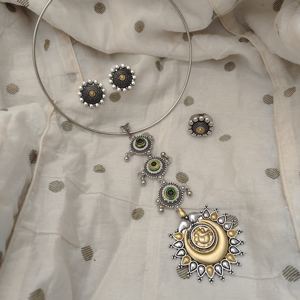 Meilleure vente du fournisseur indien direct MIRZA haute qualité oxydé deux tons cravate Hasli collier boucles d'oreilles à la mode boucles d'oreilles - Product Image 2