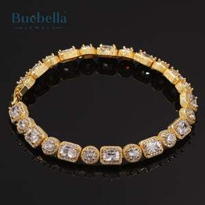 8mm 14K chapado en oro blanco 925 plata esterlina VVS Moissanite diamante Baguette y pulsera de tenis de corte redondo para hombres - Product Image 3