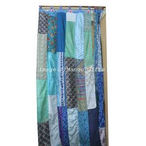 Cortinas y Cenefas Bohemias Chic de Seda India Reciclada con Parches de Sari, Estilo Boho Gypsy - Product Image 1