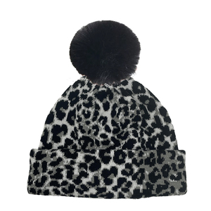 Nouveau jacquard automne hiver Pom Pom Beanie chapeau léopard Beanie casquette fausse fourrure 100% acrylique tricoté personnalisable bonnets - Product Image 5
