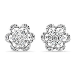 Pendientes de Plata Zarkan Bliss in Nature, Diseño de Flor Religiosa Moderna con Circonita y Perla para Bodas y Fiestas - Product Image 2