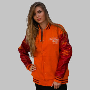 Blouson universitaire personnalisé de haute qualité, chaud pour l'hiver, brodé, style baseball, en cuir, style lycée, simple col montant - Product Image 1