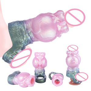 Manicotto in Silicone Rosa a Forma di Mostro per Pene, Giocattolo Sessuale Maschile per Ritardare l'Eiaculazione, Migliorare l'Erezione e l'Ingrandimento del Pene - Product Image 1