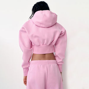 Wholesale Women Crop Tracksuit Jogger <b>Set</b> 2025 Womens Clothing Custom <b>Embroidery</b> Logo Two Pieces Full Zip up Crop Hoodie <b>Set</b> - Product Image 4