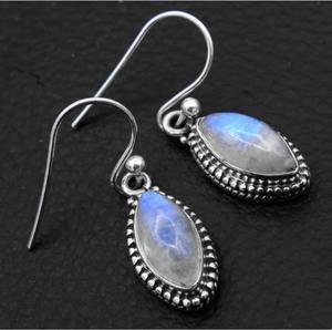 Pendientes de piedras preciosas para niñas, pendientes de piedras preciosas de piedra lunar de Fuego Azul, Plata de Ley sólida 925, pendientes colgantes de plata para mujer, joyería - Product Image 2