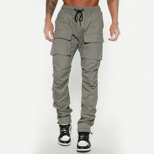 Top Trending Men's Charcoal <b>Nylon</b> Stacked Cargo Pants Corduroy <b>Joggers</b> with Button Closure Wholesale for Sale - Product Image 4