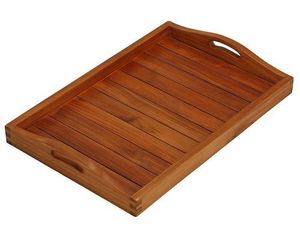 Bandeja de madera para servir con asas de hierro y cobre, plato para comedor, desayuno, café, dormitorio, sala de estar, bandeja otomana para servir alimentos - Product Image 1