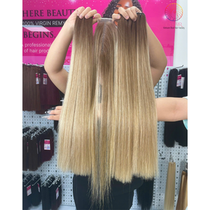 Venta al por mayor 100% de pelo crudo con cutícula alineada DD # color caramelo enraizado 2X6 Cierre de encaje pelo hueso recto mechones vendedores - Product Image 3