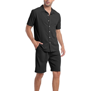 เซ็ตเสื้อคอปกคิวบาและกางเกงขาสั้นลำลองชุดวอร์มสำหรับผู้ชายเสื้อสเวตเตอร์ชายหาดสองชิ้นแขนสั้นสไตล์ล่าสุดลดราคา - Product Image 4