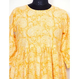 Jaune main bloc coton femmes été porter Mini robe imprimé fleuri fête porter Midi D bohème robe pour les femmes - Product Image 4