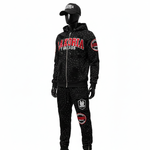 Custom Vintage Acid Wash Sun Faded Street Wear Tracksuits Distressed Zip Up Graphic Rhinestone Hoodie And <b>Sweatpants</b> <b>Set</b> - Product Image 4