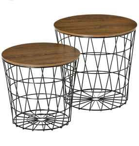 Table basse gigogne en fer en forme de C, style industriel rustique moderne, avec plateau en bois, personnalisable pour salon et chambre à coucher - Product Image 3