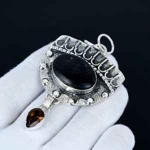 Black Obsidian Gemstone Pendant <b>Solid</b> 925 Sterling <b>Silver</b> Handmade Unisex Children's & Women's Engagement Gift Jewelry - Product Image 2