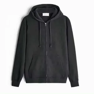 Men's <b>Black</b> Hooded <b>Zip</b> Up Sweatshirt Regular Fit Solid Colour Casual Fleece <b>Hoodie</b> With Front Pockets Autumn Wear 2027 - Product Image 4