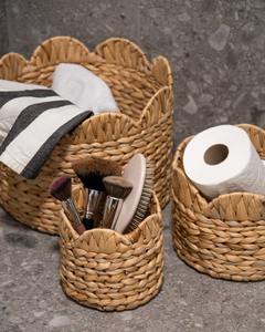 Panier en jacinthe d'eau avec bord tressé ondulé, panier de rangement fait main, vente en gros, écologique, fabriqué au Vietnam - Product Image 2