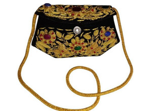 Excellent Quality Gold Sequin Ladies Clutch Handcrafted Dabka Work Bohemian Fashion <b>Accessory</b> for Any Special Event - Product Image 5