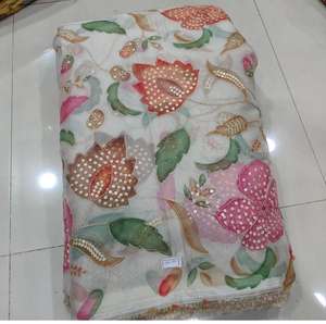 Tissu en soie Taby à fort volume de broderie, motif floral et de feuilles sur toute la surface, pour vêtements de mode de boutique, vente chaude - Product Image 5