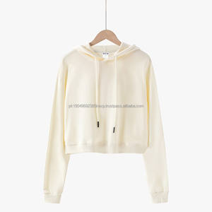 100% algodón 300gsm manga larga Sudadera con capucha en blanco Sudadera corta en tamaño promedio para mujeres Sudadera con capucha recortada personalizada para mujeres con capucha - Product Image 5