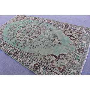 พรมวินเทจขนาด 5.6x9.7 ฟุต พรมตุรกี พรมสีเขียวไล่เฉด พรมขนสัตว์ - Product Image 4