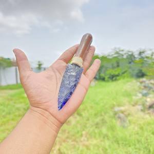 Blue Obsidian Gemstone <b>Carved</b> Arrowhead <b>Knife</b> Handmade Premium Quality Portable Altar Home Decor Khambhat India Muntaha Agate - Product Image 5