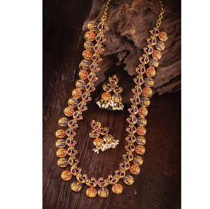 Ethnic Premium Quality <b>Gold</b> Plated Temple <b>Jewelry</b> Necklace <b>Set</b> With Earrings for Wedding Festival Wear Collection For Women - Product Image 2