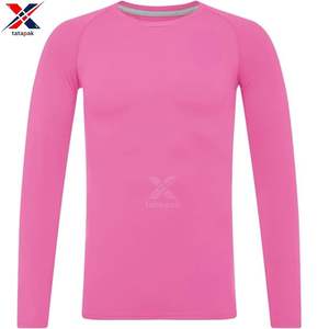 T-shirts pour hommes en polyester écologique de haute qualité, à séchage rapide, manches longues, formels, avec logo personnalisé brodé, tissu tricoté - Product Image 5