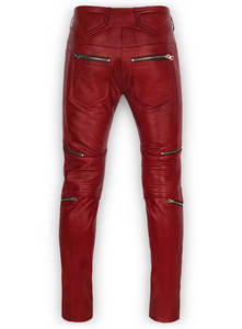 Pantalones de piel auténtica para hombre, calzas informales con logotipo personalizado, Color rojo cereza - Product Image 6