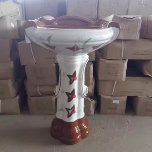 Calcomanía colorida decorativa de gran tamaño, pedestal de una pieza, lavabo de baño de cerámica, pedestal completo, lavabo de mano elegante - Product Image 1