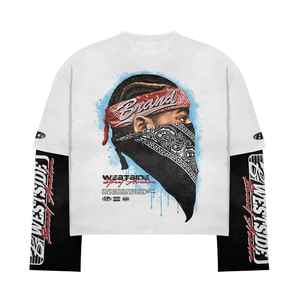 Camiseta raglán de manga larga con hombros caídos y cuello redondo de doble capa con diseño personalizado de talla grande para hombre - Product Image 4