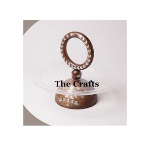 <b>Cake</b> Server In Acrylic And Wooden <b>Cake</b> Serving Stand With Mother Of Pearl Work For Home Hotel And Restaurant - Product Image 1