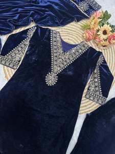 Duppata en velours fantaisie indien et pakistanais avec haut et pantalon de soirée respirant pour les occasions spéciales - Product Image 2