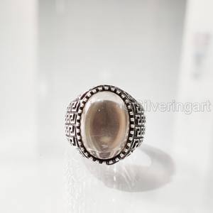 Anillo de Plata de Ley 925 para Hombre al por Mayor, con Cuarzo Ahumado Natural, Gema de Nacimiento de Abril, Todas las Tallas, Joyería Pesada para Boda - Product Image 4